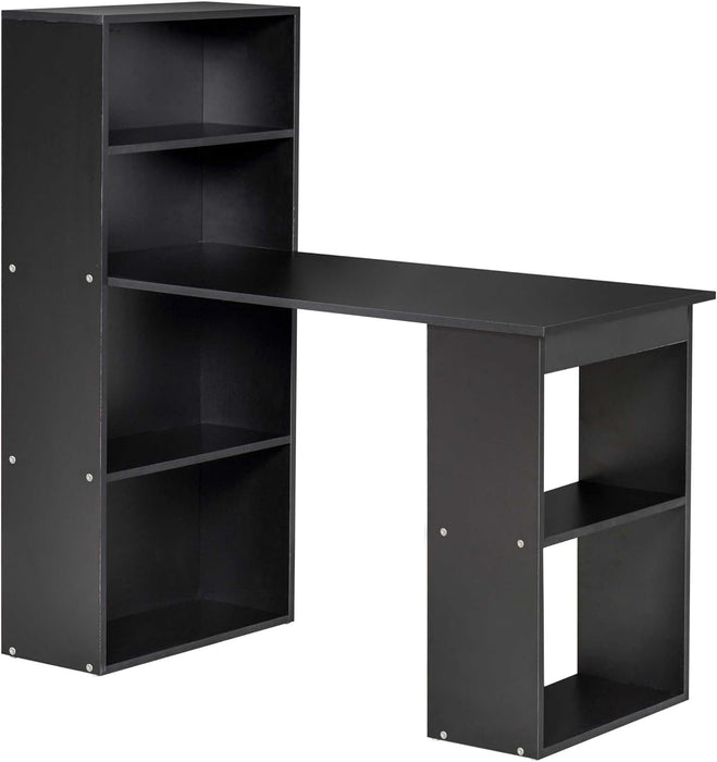 Modern Home Office Desk with 6 - Tier Storage Shelves, 47" Writing Desk with Bookshelf, Black - ShipItFurniture