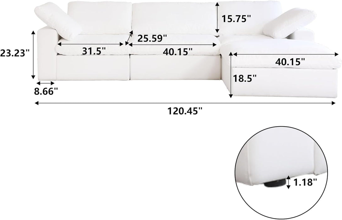 Modern L Shape Cloud Sofa Comfortable Convertible Sectional Couch - ShipItFurniture