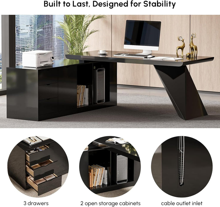 Modern L Shape Executive Desk With Drawers And Cabinet - ShipItFurniture