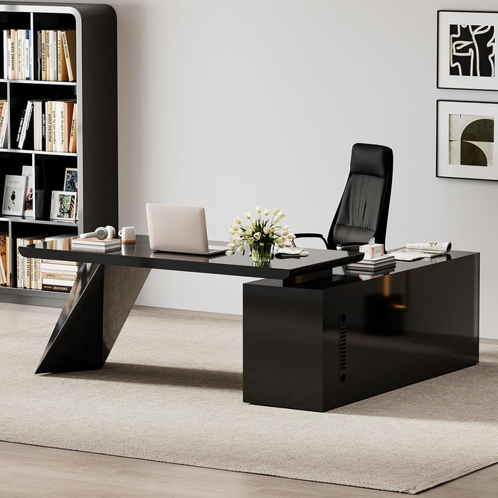 Modern L Shape Executive Desk With Drawers And Cabinet - ShipItFurniture