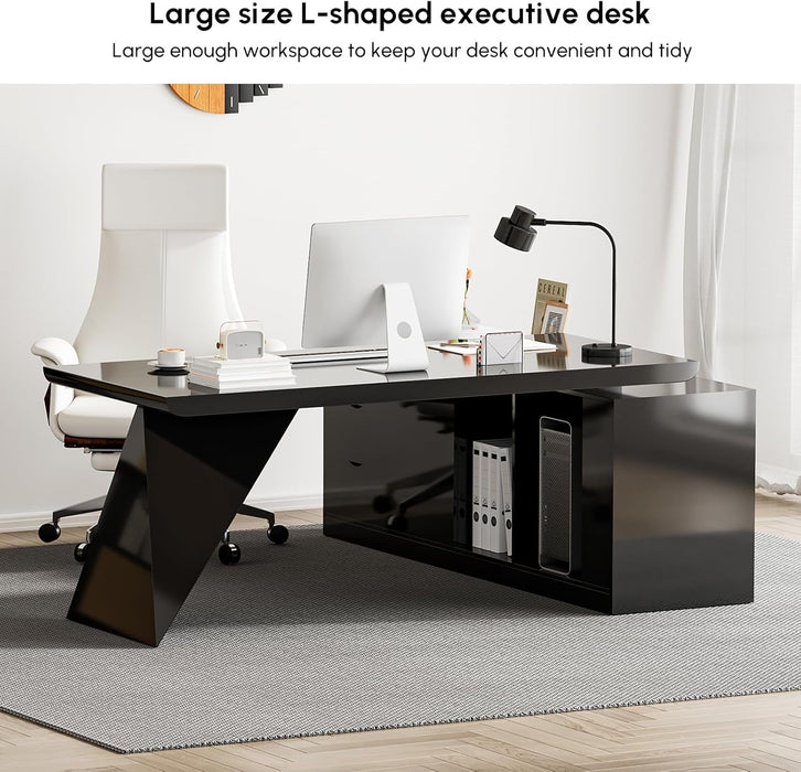 Modern L Shape Executive Desk With Drawers And Cabinet - ShipItFurniture