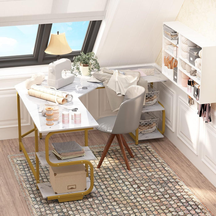 Modern L Shaped Desk with Large Shelves for Office - ShipItFurniture