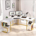 Modern L Shaped Desk with Large Shelves for Office - ShipItFurniture