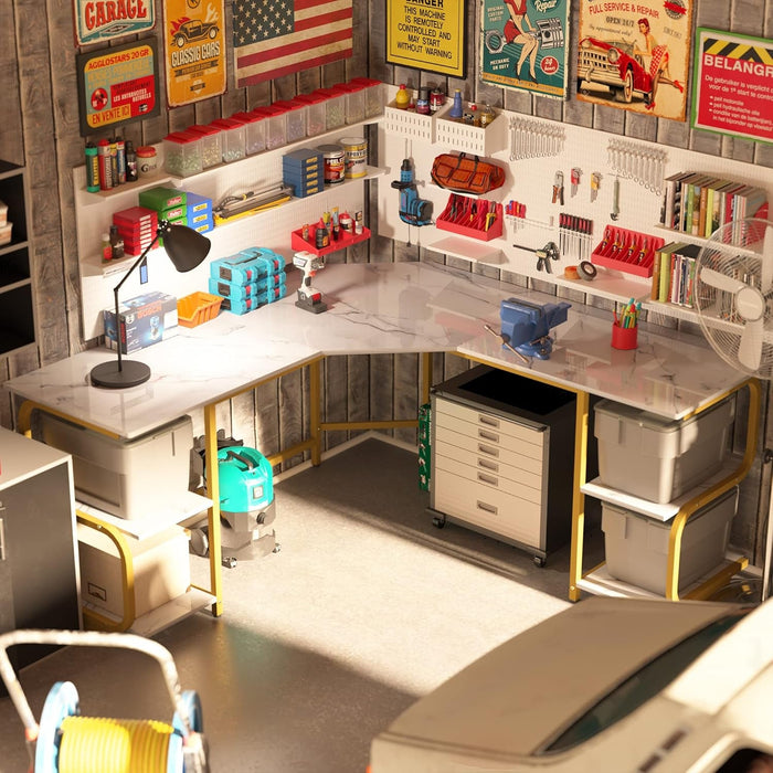 Modern L Shaped Desk with Large Shelves for Office - ShipItFurniture