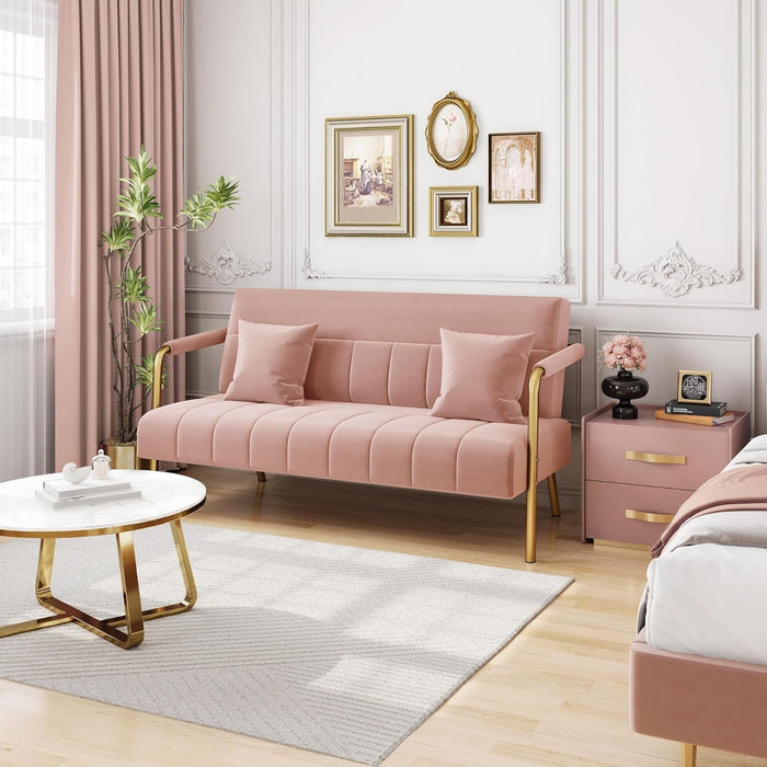 Modern Pink Velvet Sofa with Gold Arms for Living Room - ShipItFurniture