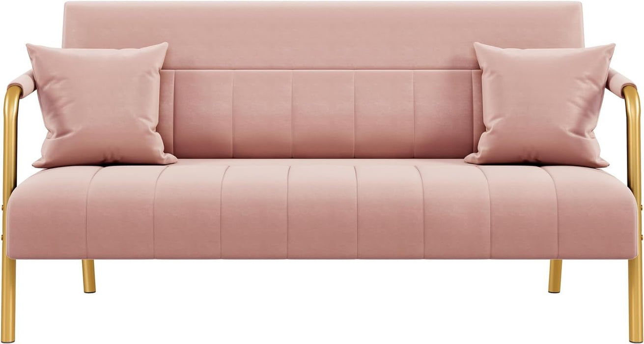 Modern Pink Velvet Sofa with Gold Arms for Living Room - ShipItFurniture