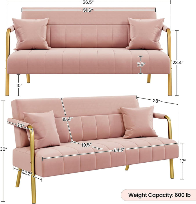 Modern Pink Velvet Sofa with Gold Arms for Living Room - ShipItFurniture
