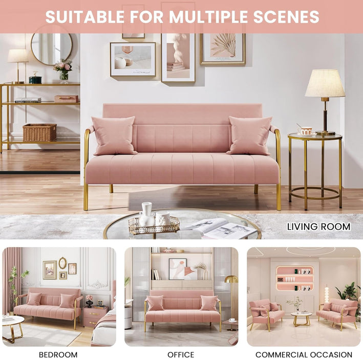Modern Pink Velvet Sofa with Gold Arms for Living Room - ShipItFurniture