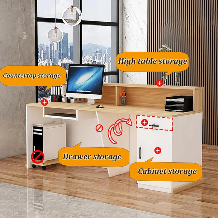 Modern Reception Desk with Lockable Drawer and LED Light - ShipItFurniture