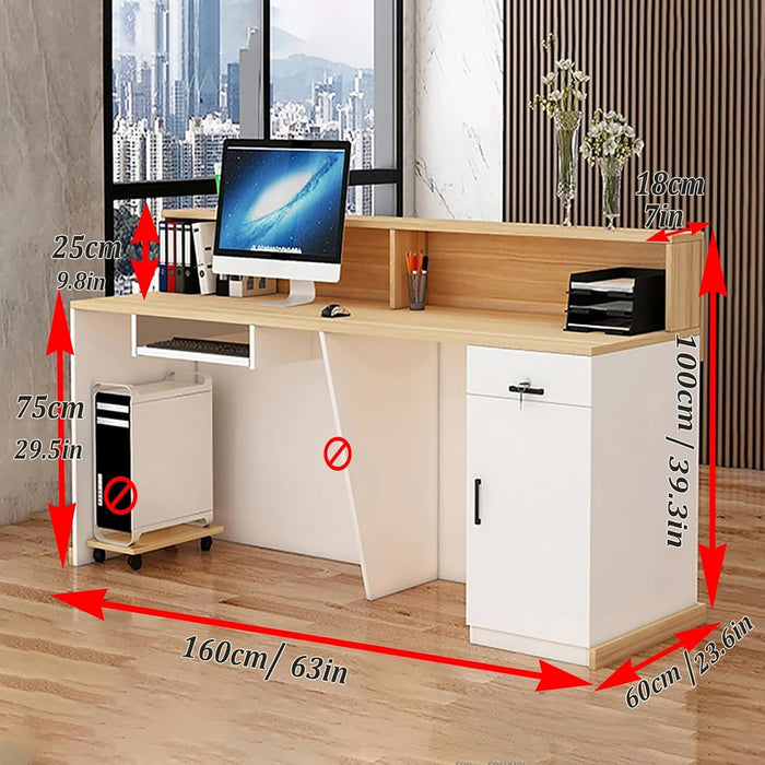 Modern Reception Desk with Lockable Drawer and LED Light - ShipItFurniture