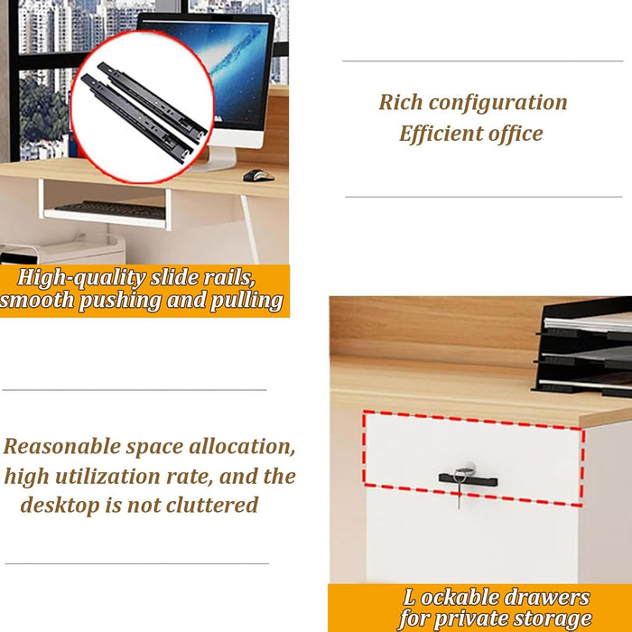 Modern Reception Desk with Lockable Drawer and LED Light - ShipItFurniture