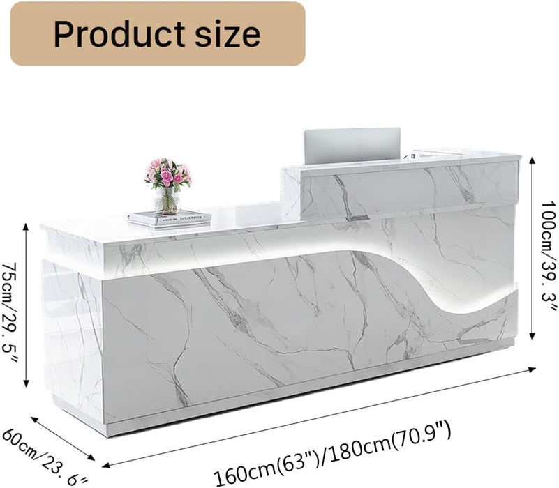 Modern Reception Desk with Locking Drawers and LED Light - ShipItFurniture