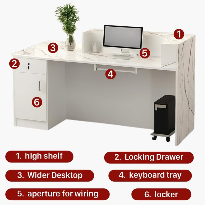Modern Reception Desk with Locking Drawers and LED Light - ShipItFurniture