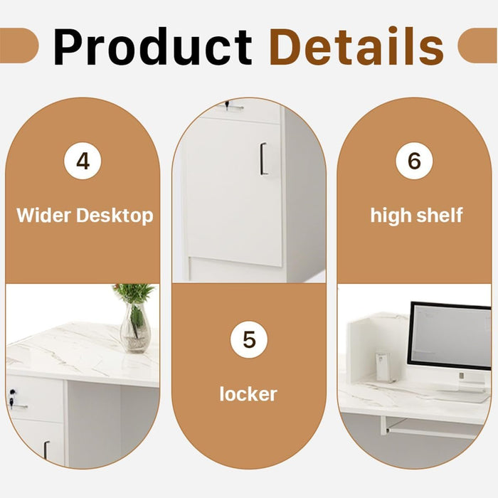 Modern Reception Desk with Locking Drawers and LED Light - ShipItFurniture