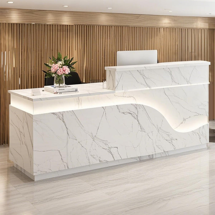 Modern Reception Desk with Locking Drawers and LED Light - ShipItFurniture