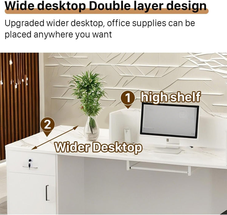Modern Reception Desk with Locking Drawers and LED Light - ShipItFurniture