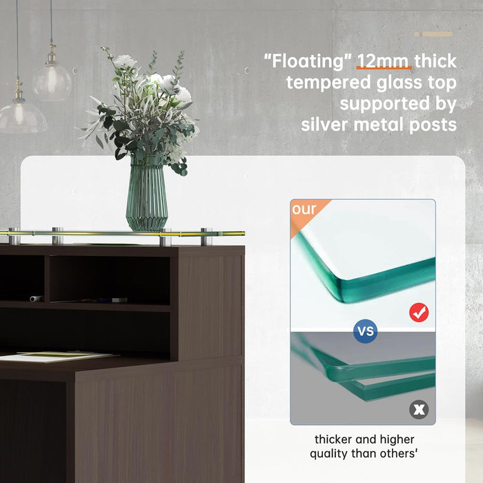 Modern Reception Desk with Tempered Glass Front Counter - ShipItFurniture