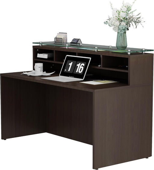 Modern Reception Desk with Tempered Glass Front Counter - ShipItFurniture