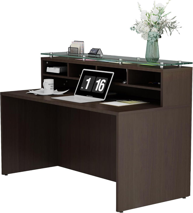 Modern Reception Desk with Tempered Glass Front Counter - ShipItFurniture