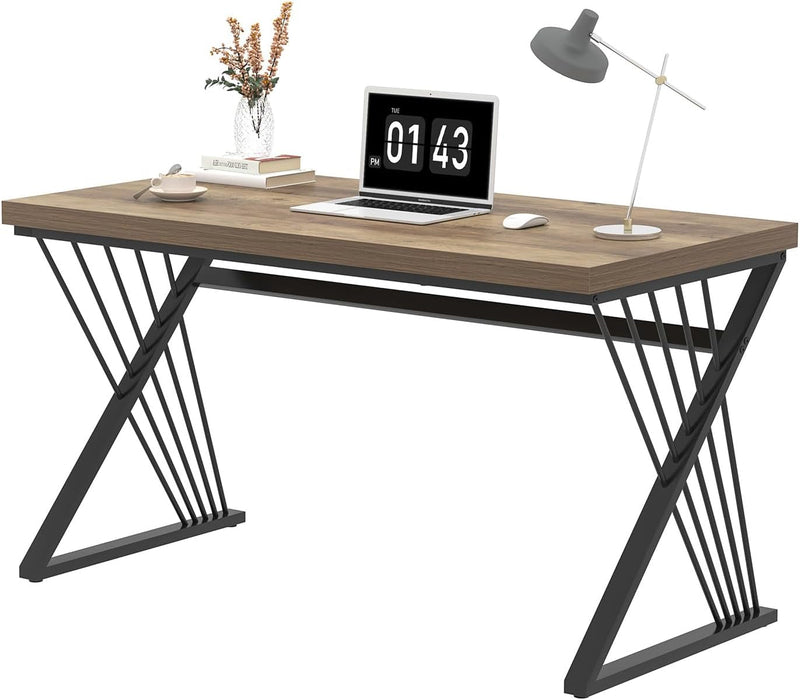 Modern Rustic Oak Computer Desk with Sturdy Metal Frame - ShipItFurniture