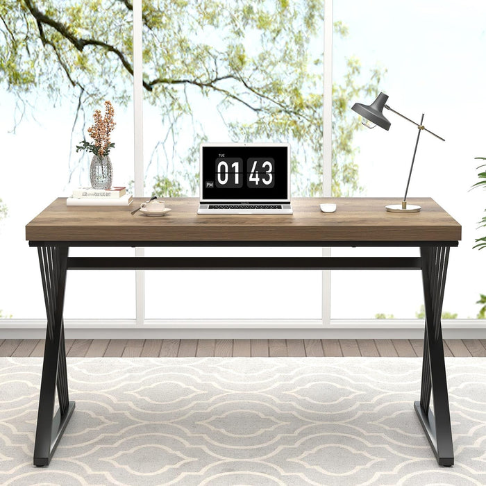 Modern Rustic Oak Computer Desk with Sturdy Metal Frame - ShipItFurniture
