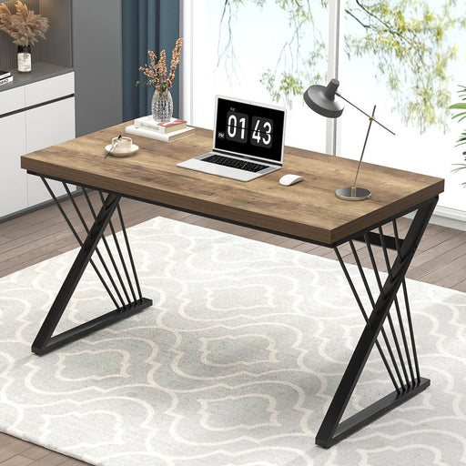 Modern Rustic Oak Computer Desk with Sturdy Metal Frame - ShipItFurniture