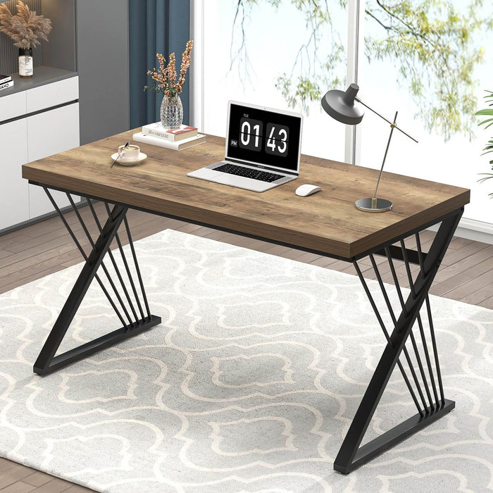 Modern Rustic Oak Computer Desk with Sturdy Metal Frame - ShipItFurniture