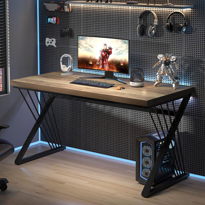 Modern Rustic Oak Computer Desk with Sturdy Metal Frame - ShipItFurniture