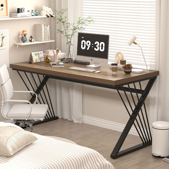 Modern Rustic Oak Computer Desk with Sturdy Metal Frame - ShipItFurniture