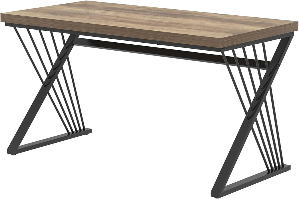 Modern Rustic Oak Computer Desk with Sturdy Metal Frame - ShipItFurniture