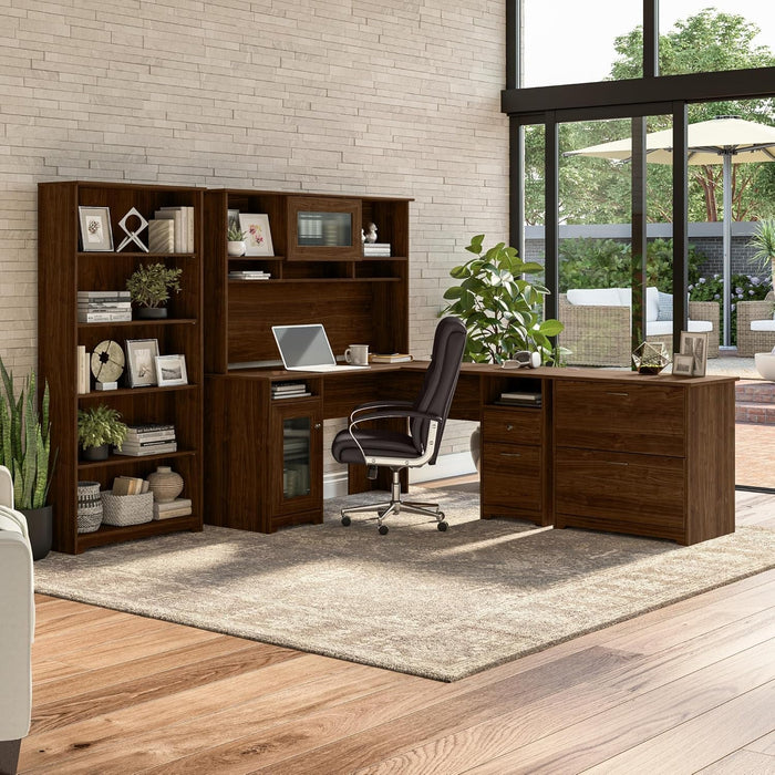Modern Walnut L Shaped Computer Desk with Drawers - ShipItFurniture