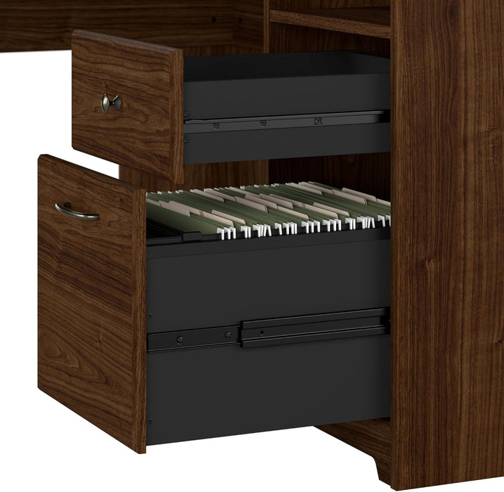 Modern Walnut L Shaped Computer Desk with Drawers - ShipItFurniture