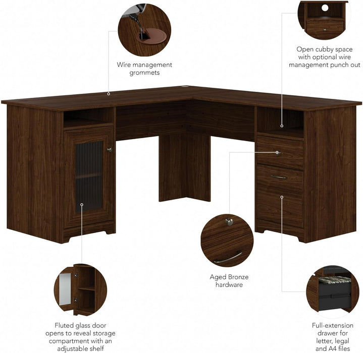 Modern Walnut L Shaped Computer Desk with Drawers - ShipItFurniture