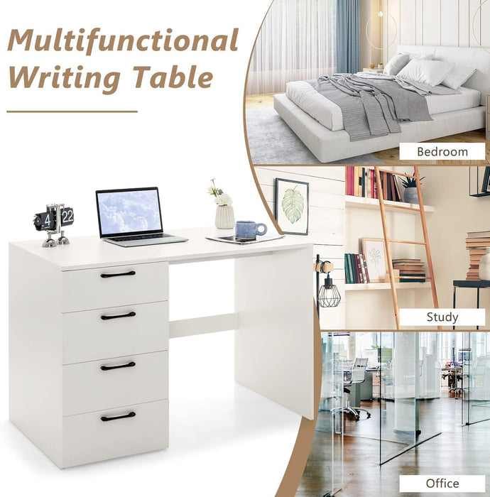 Modern White Computer Desk With Four Spacious Drawers - ShipItFurniture