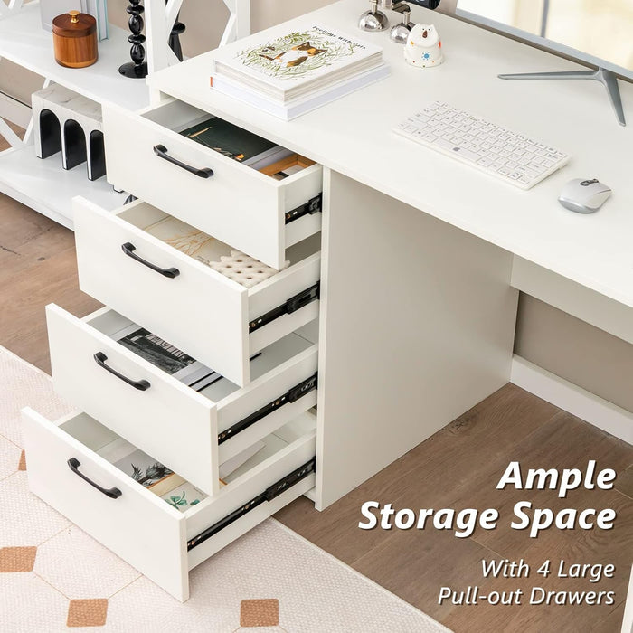 Modern White Computer Desk With Four Spacious Drawers - ShipItFurniture