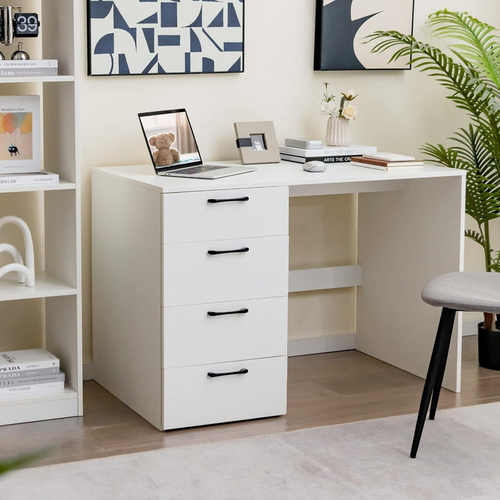Modern White Computer Desk With Four Spacious Drawers - ShipItFurniture