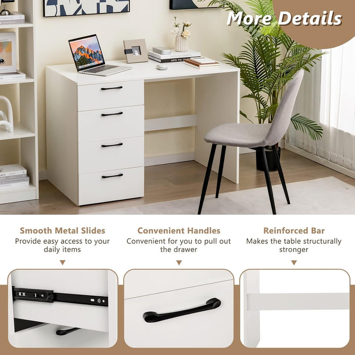 Modern White Computer Desk With Four Spacious Drawers - ShipItFurniture