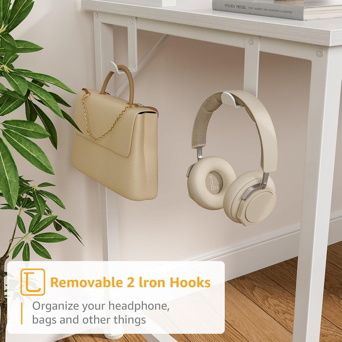 Modern White Computer Desk with Hutch and Drawers - ShipItFurniture