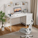 Modern White Computer Desk with Hutch and Drawers - ShipItFurniture