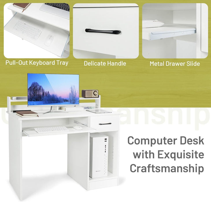 Modern White Desk with Drawer and Keyboard Tray - ShipItFurniture