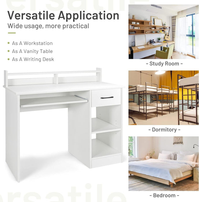 Modern White Desk with Drawer and Keyboard Tray - ShipItFurniture