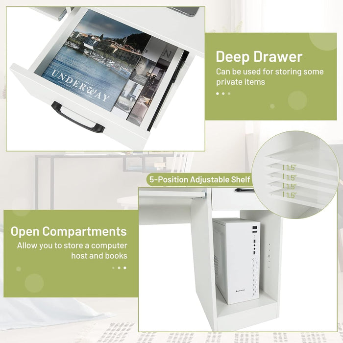 Modern White Desk with Drawer and Keyboard Tray - ShipItFurniture