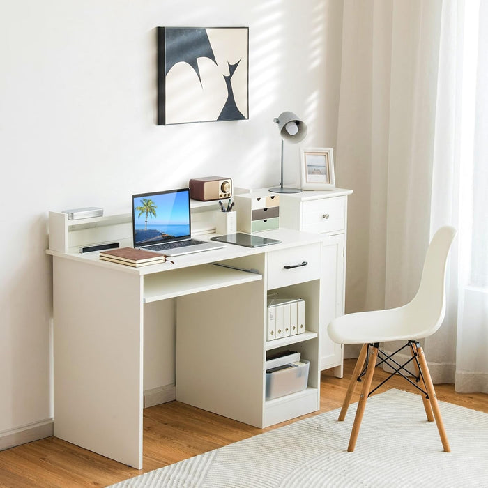 Modern White Desk with Drawer and Keyboard Tray - ShipItFurniture