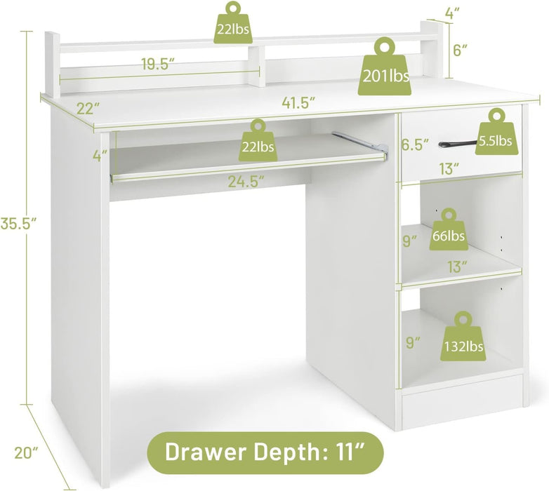 Modern White Desk with Drawer and Keyboard Tray - ShipItFurniture