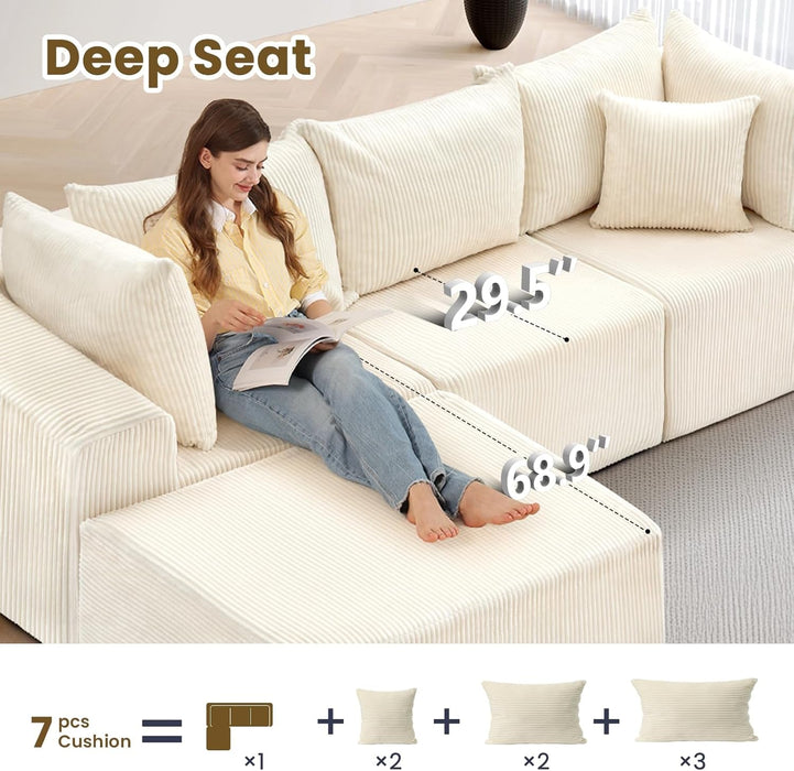 Modular L - Shape Sectional Sofa with Reversible Ottoman - ShipItFurniture