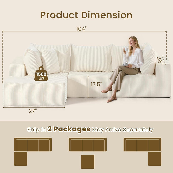 Modular L - Shape Sectional Sofa with Reversible Ottoman - ShipItFurniture