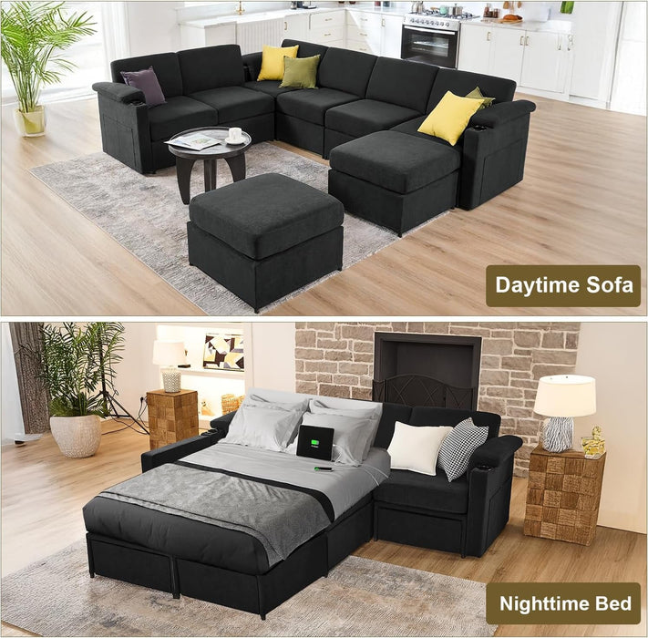 Modular Sectional Sofa Couch With Convertible Sleeper Function - ShipItFurniture