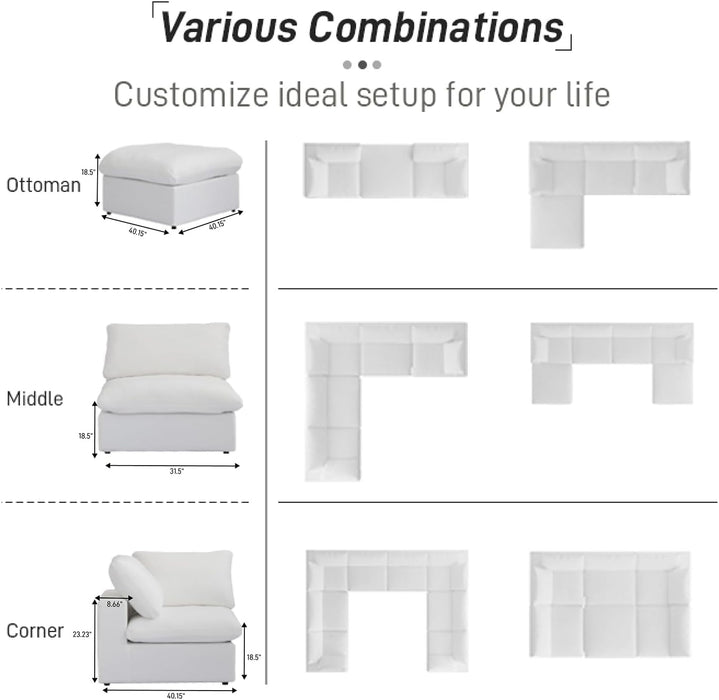 Modular Sectional Sofa with Storage Ottoman and Washable Covers - ShipItFurniture