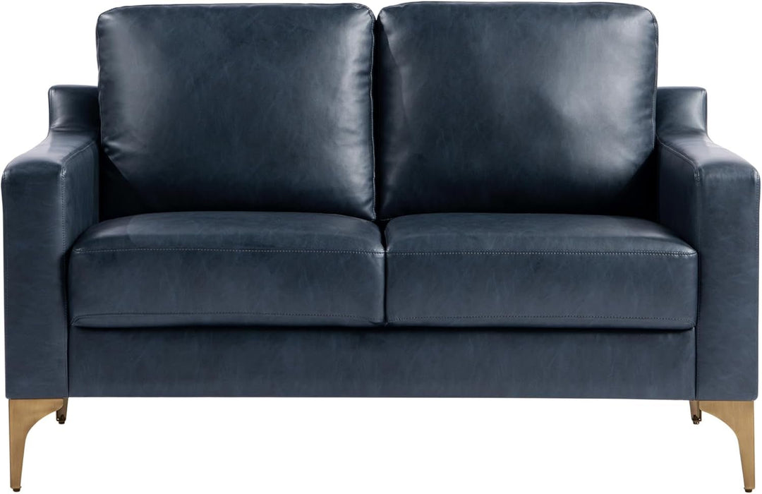 Navy Blue Faux Leather Loveseat with Sturdy Frame - ShipItFurniture