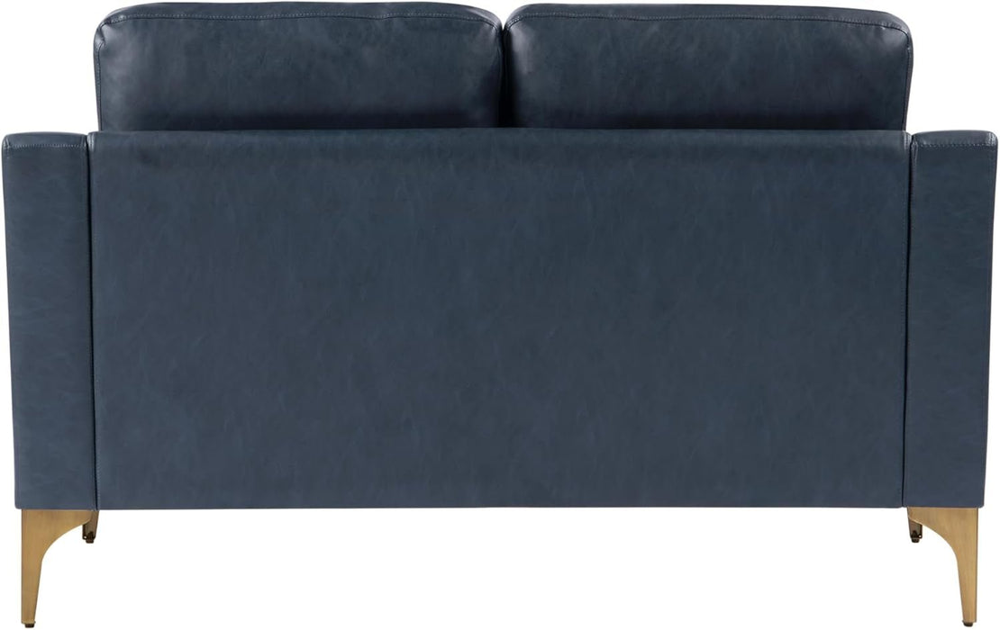Navy Blue Faux Leather Loveseat with Sturdy Frame - ShipItFurniture